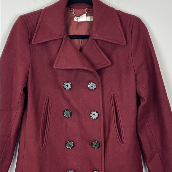 J. Crew Wool Double-Breasted Maroon Burgundy Pea Coat Women's Size XS - Picture 3 of 6